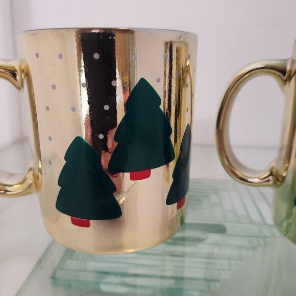 Set of 2 Vintage Metallic Christmas Mugs - Picture 2 of 5